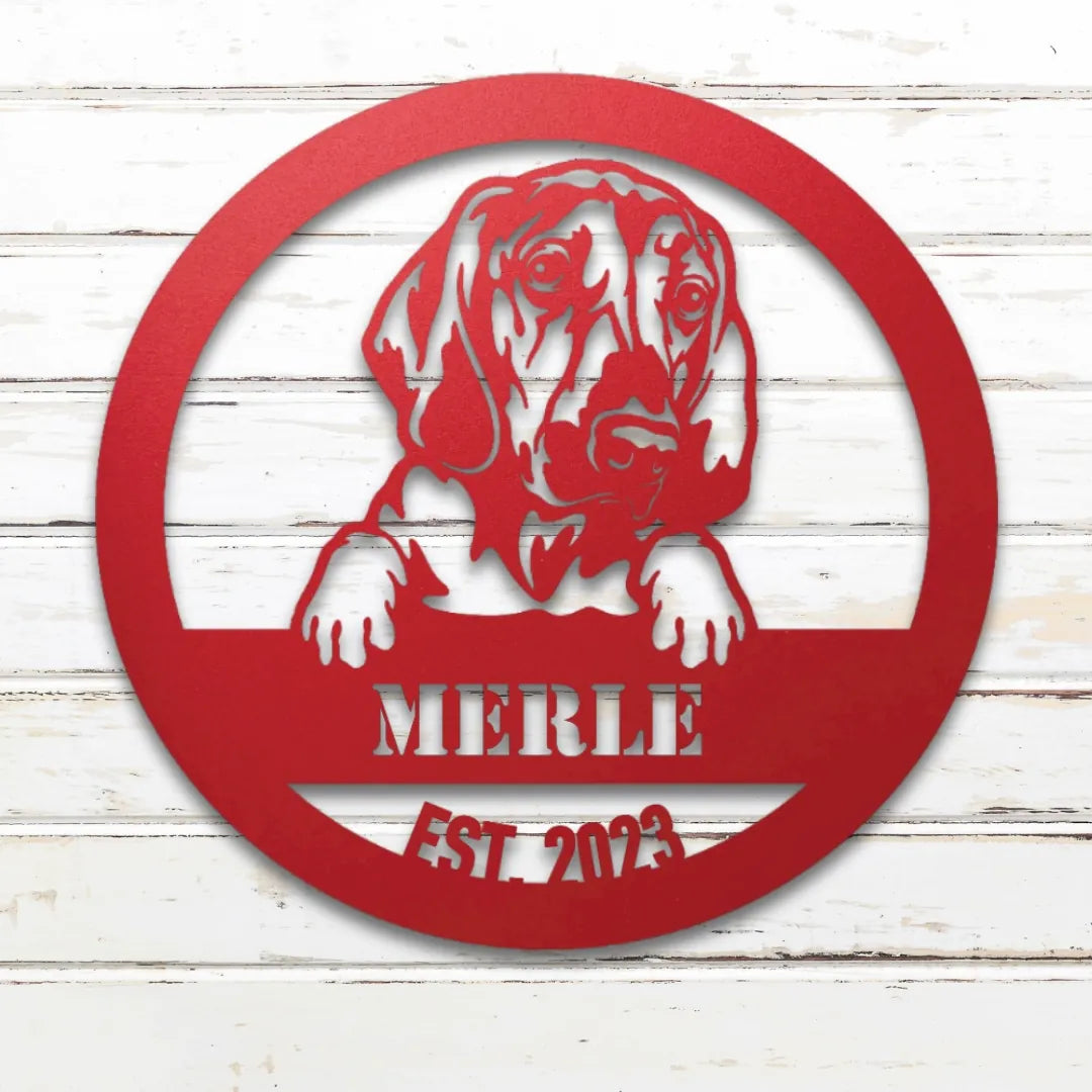 Bloodhound Personalized Metal Sign - Custom Dog Wall Art Silhouette in Red - Custom Dog Wall Art