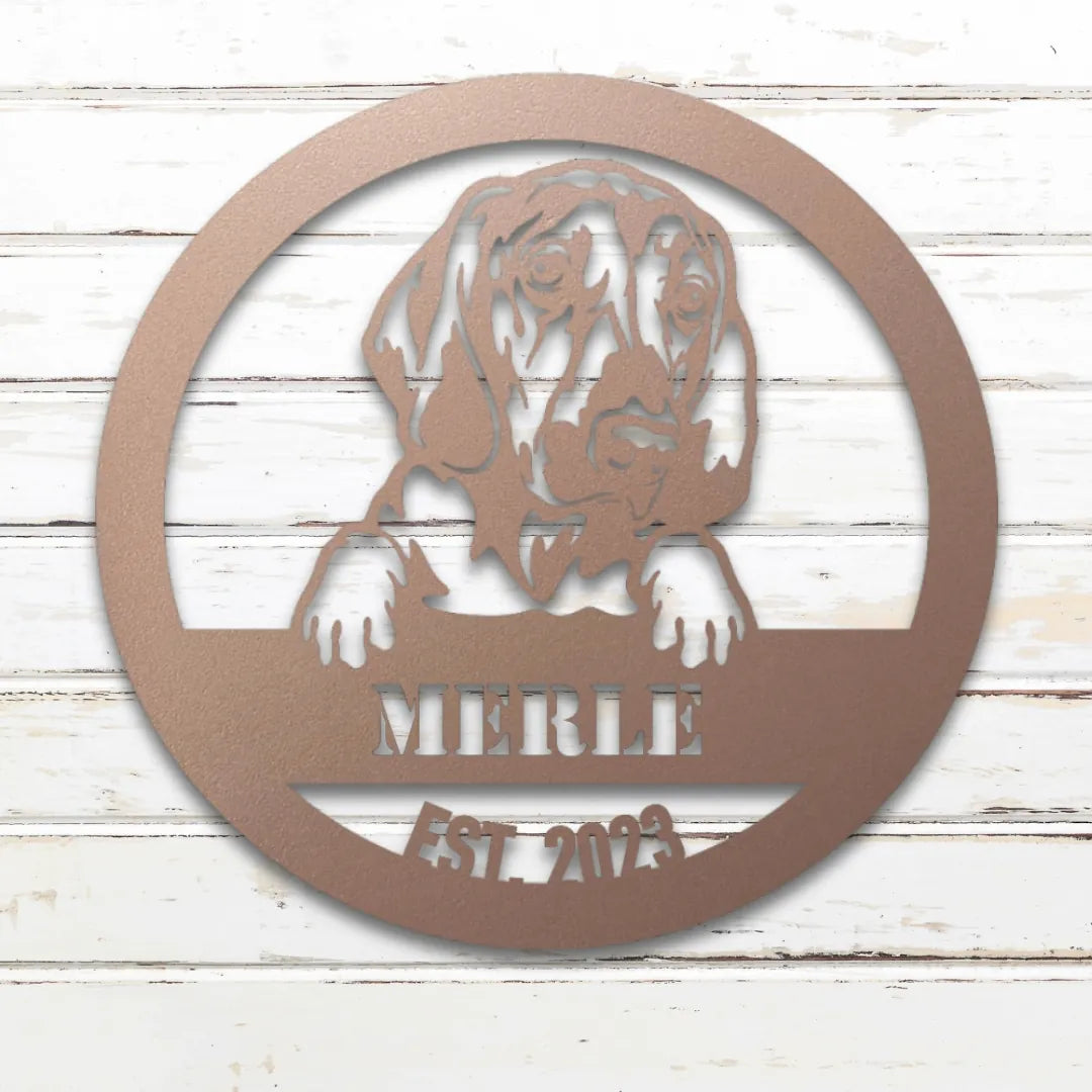 Bloodhound Personalized Metal Sign - Custom Dog Wall Art Silhouette in Rose - Custom Dog Wall Art
