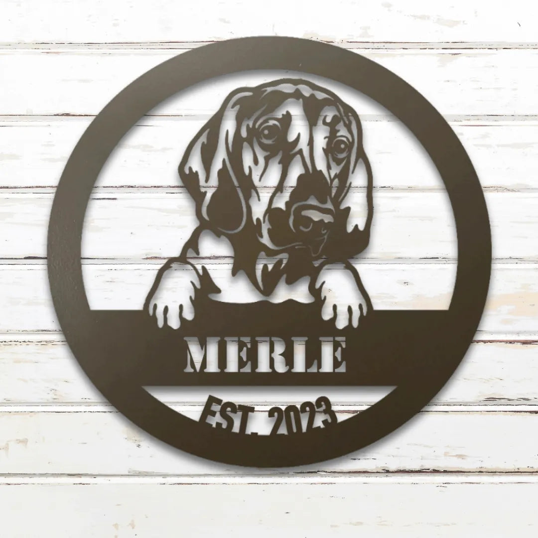 Bloodhound Personalized Metal Sign - Custom Dog Wall Art Silhouette in Stone - Custom Dog Wall Art