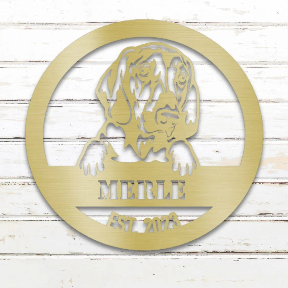 Bloodhound Personalized Metal Sign - Custom Dog Wall Art Silhouette in Gold - Custom Dog Wall Art
