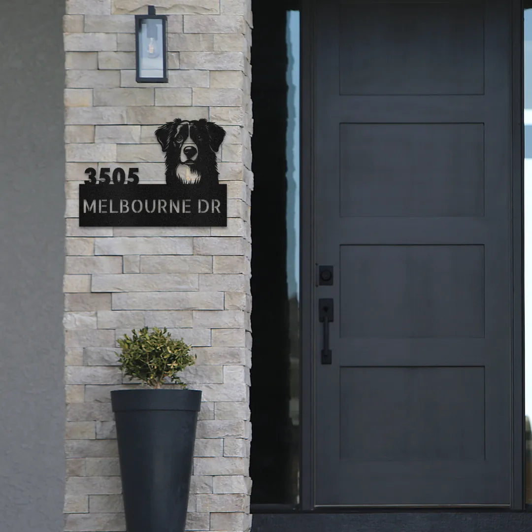 Border Collie Personalized Metal House Number Sign Silhouette in - Custom Dog Wall Art
