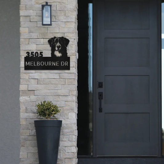 Border Collie Personalized Metal House Number Sign Silhouette in - Custom Dog Wall Art