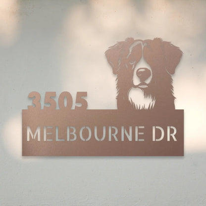 Border Collie Personalized Metal House Number Sign Silhouette in Rose - Custom Dog Wall Art
