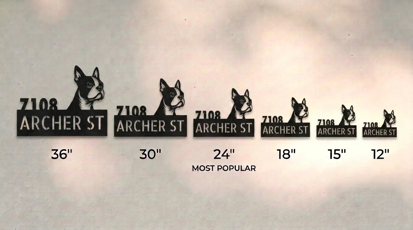 Boston Terrier Personalized Metal House Number Sign Silhouette in - Custom Dog Wall Art