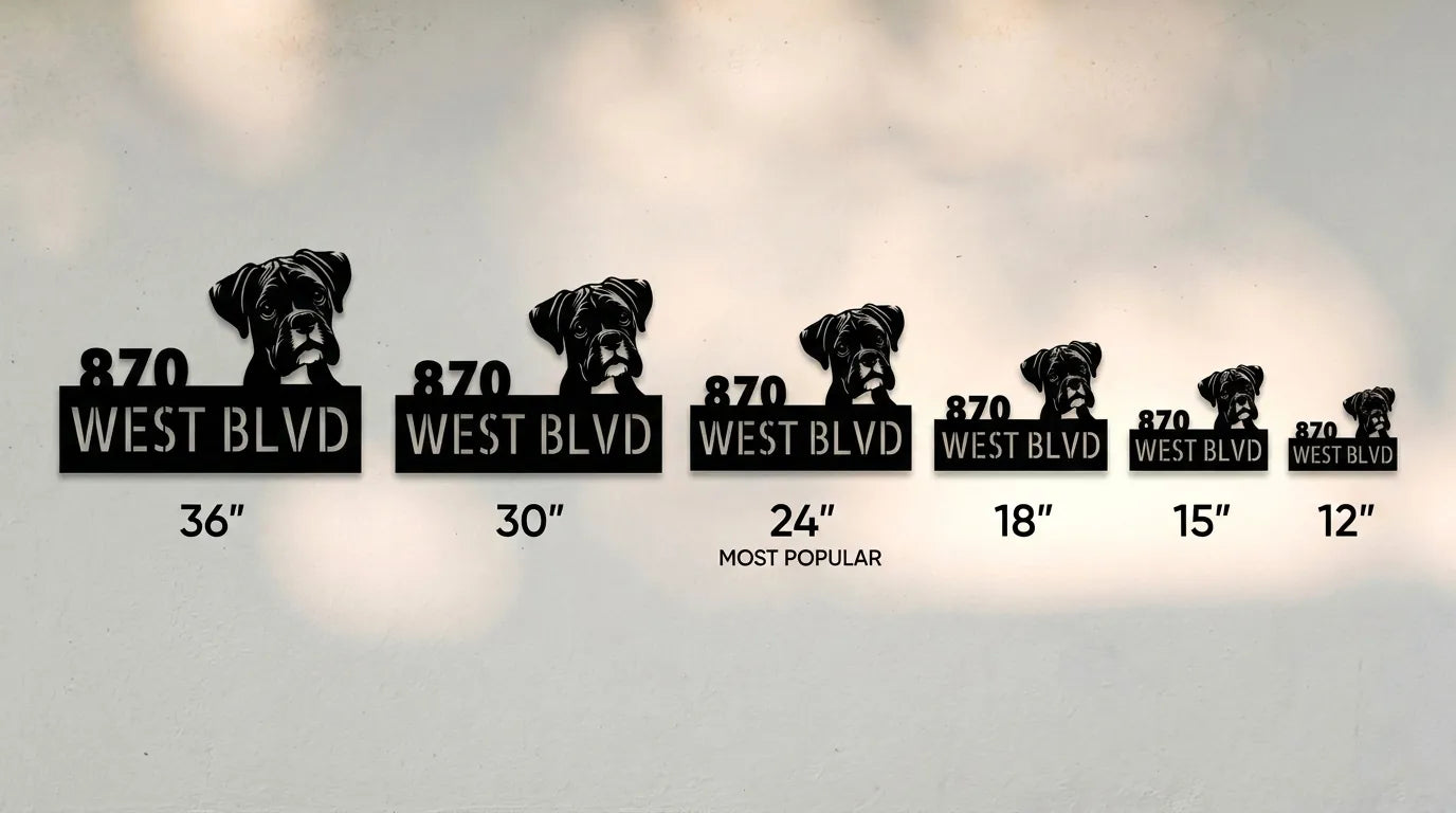 Boxer Personalized Metal House Number Sign Silhouette in - Custom Dog Wall Art