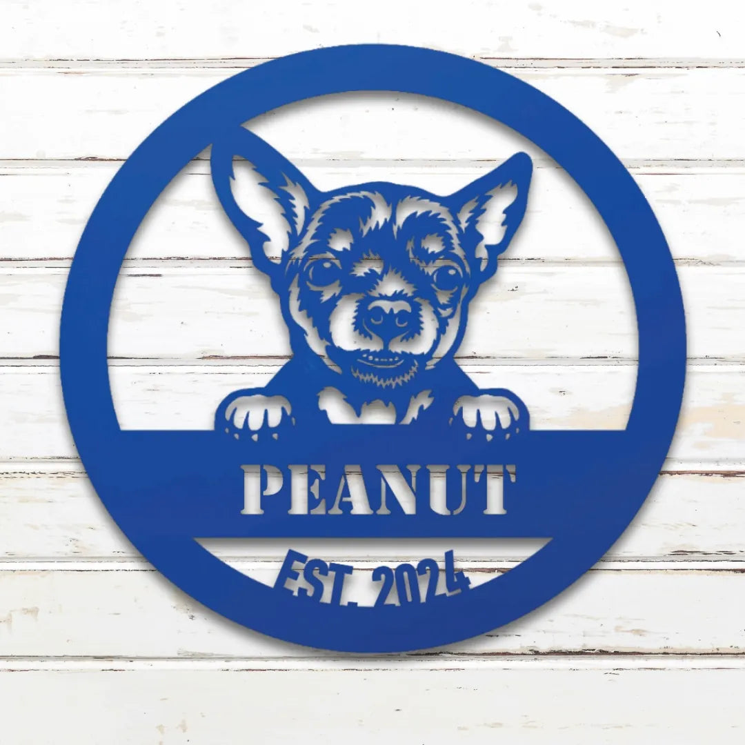 Chihuahua Personalized Metal Sign - Custom Dog Wall Art Silhouette in Blue - Custom Dog Wall Art