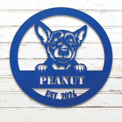 Chihuahua Personalized Metal Sign - Custom Dog Wall Art Silhouette in Blue - Custom Dog Wall Art