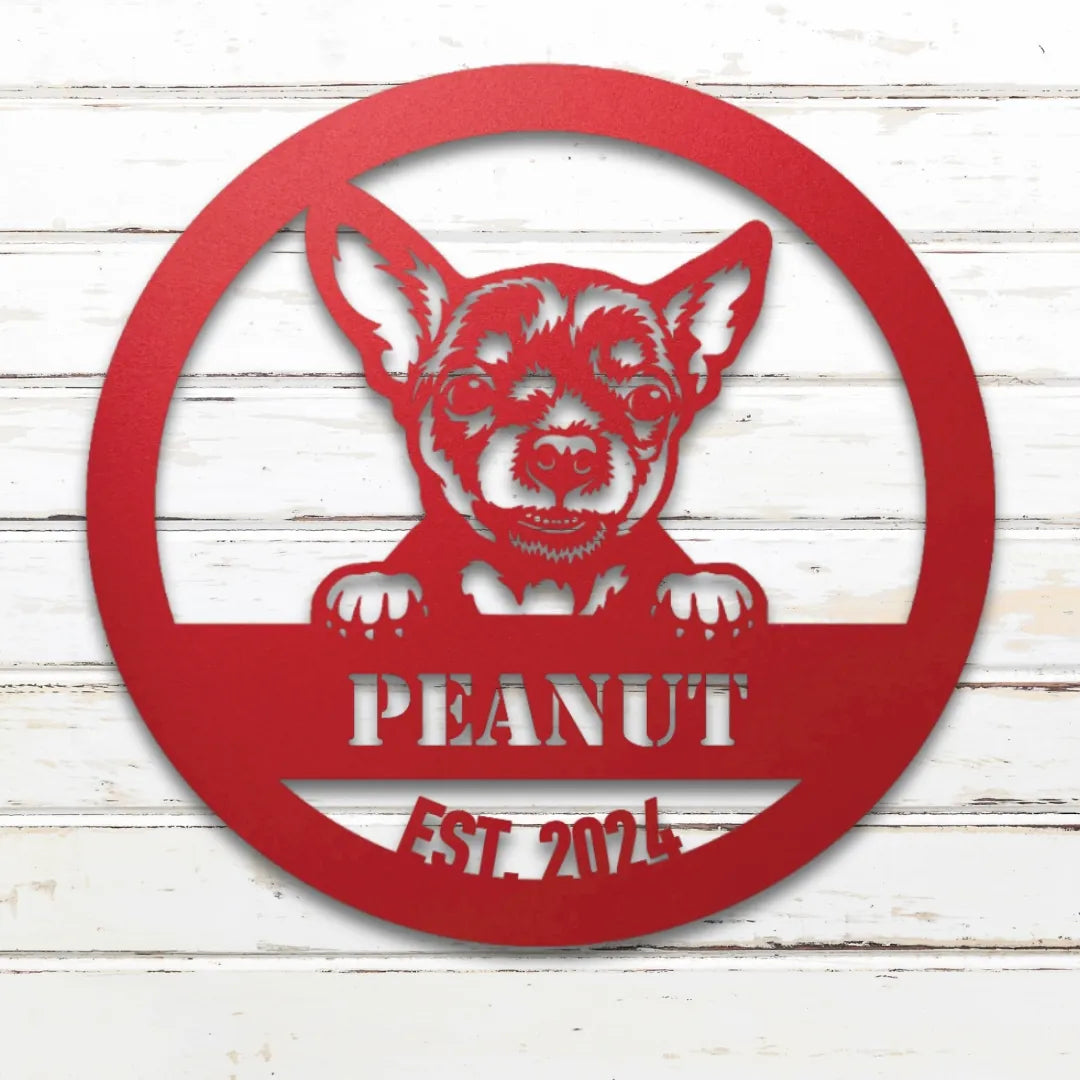 Chihuahua Personalized Metal Sign - Custom Dog Wall Art Silhouette in Red - Custom Dog Wall Art
