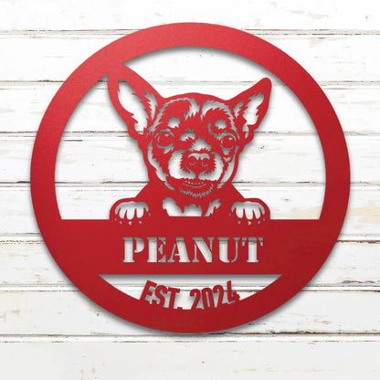Chihuahua Personalized Metal Sign - Custom Dog Wall Art Silhouette in Red - Custom Dog Wall Art