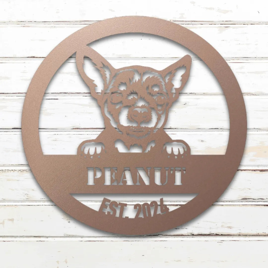 Chihuahua Personalized Metal Sign - Custom Dog Wall Art Silhouette in Rose - Custom Dog Wall Art
