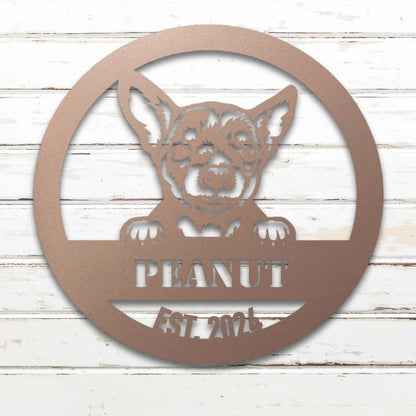 Chihuahua Personalized Metal Sign - Custom Dog Wall Art Silhouette in Rose - Custom Dog Wall Art