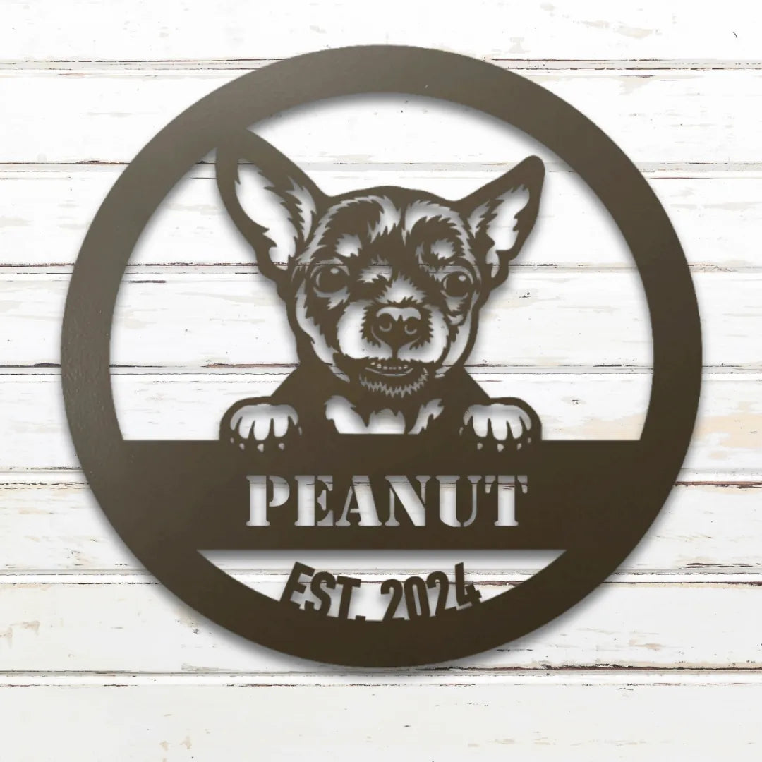 Chihuahua Personalized Metal Sign - Custom Dog Wall Art Silhouette in Stone - Custom Dog Wall Art