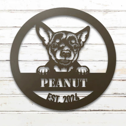 Chihuahua Personalized Metal Sign - Custom Dog Wall Art Silhouette in Stone - Custom Dog Wall Art