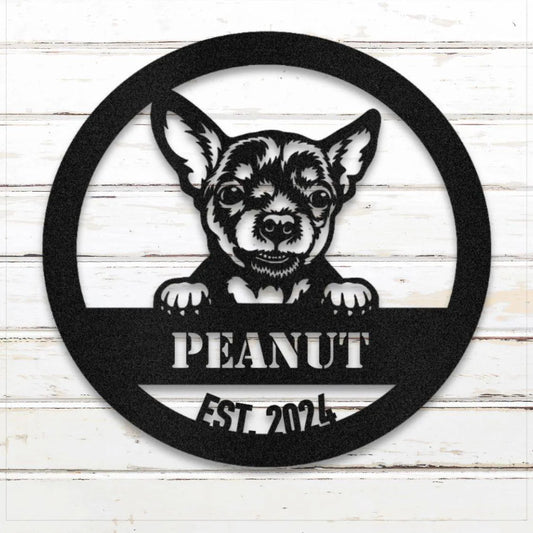 Chihuahua Personalized Metal Sign - Custom Dog Wall Art Silhouette in Black - Custom Dog Wall Art