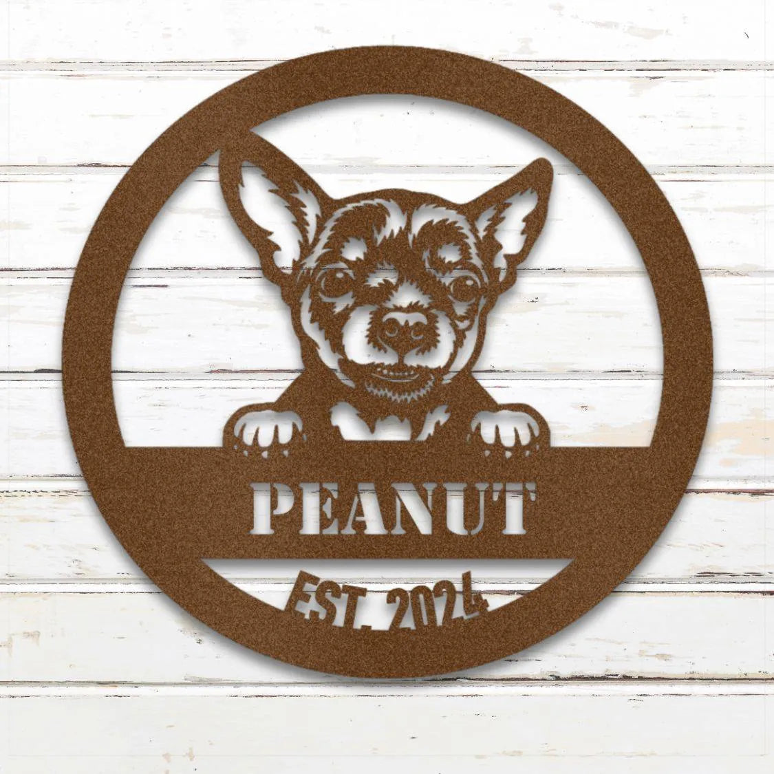 Chihuahua Personalized Metal Sign - Custom Dog Wall Art Silhouette in Copper - Custom Dog Wall Art