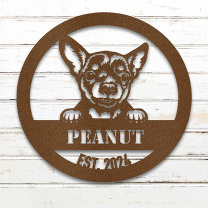Chihuahua Personalized Metal Sign - Custom Dog Wall Art Silhouette in Copper - Custom Dog Wall Art
