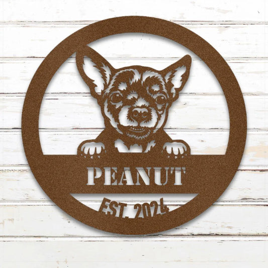 Chihuahua Personalized Metal Sign - Custom Dog Wall Art Silhouette in Copper - Custom Dog Wall Art