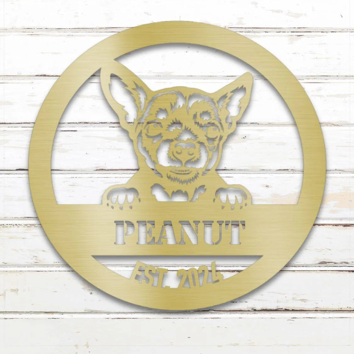 Chihuahua Personalized Metal Sign - Custom Dog Wall Art Silhouette in Gold - Custom Dog Wall Art