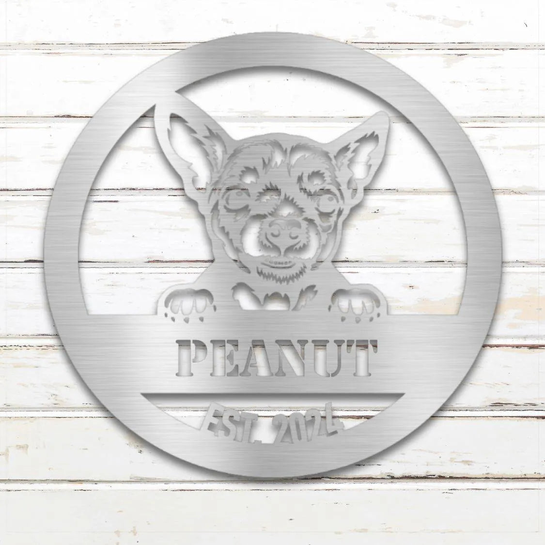 Chihuahua Personalized Metal Sign - Custom Dog Wall Art Silhouette in Silver - Custom Dog Wall Art