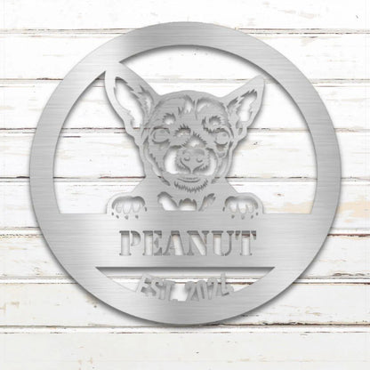 Chihuahua Personalized Metal Sign - Custom Dog Wall Art Silhouette in Silver - Custom Dog Wall Art
