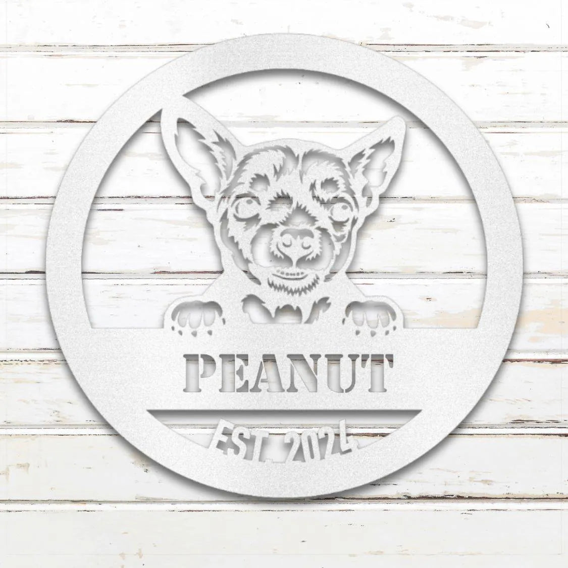 Chihuahua Personalized Metal Sign - Custom Dog Wall Art Silhouette in White - Custom Dog Wall Art