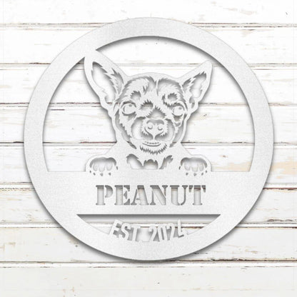 Chihuahua Personalized Metal Sign - Custom Dog Wall Art Silhouette in White - Custom Dog Wall Art