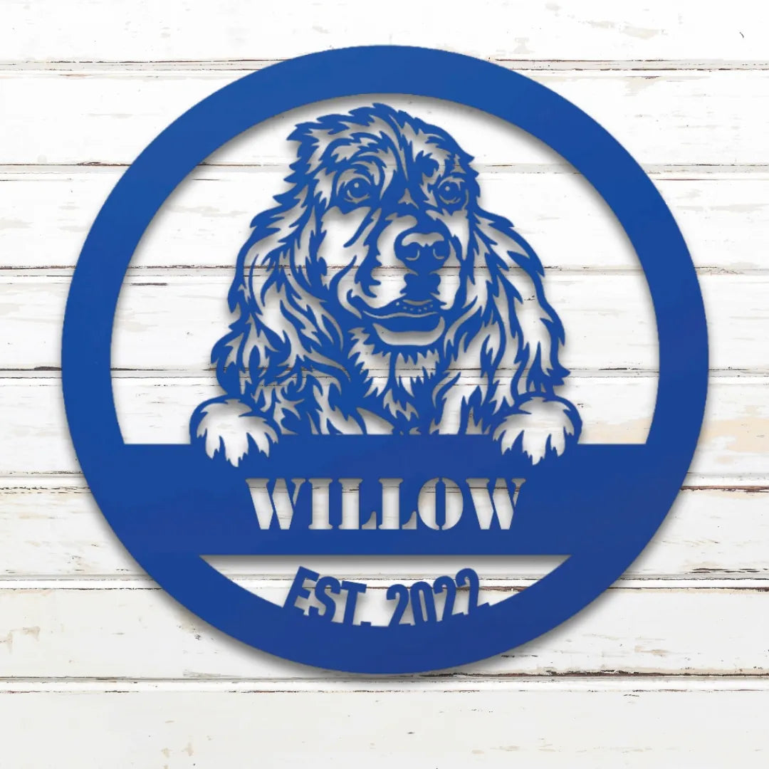 Cocker Spaniel Personalized Metal Sign - Custom Dog Wall Art Silhouette in Blue - Custom Dog Wall Art