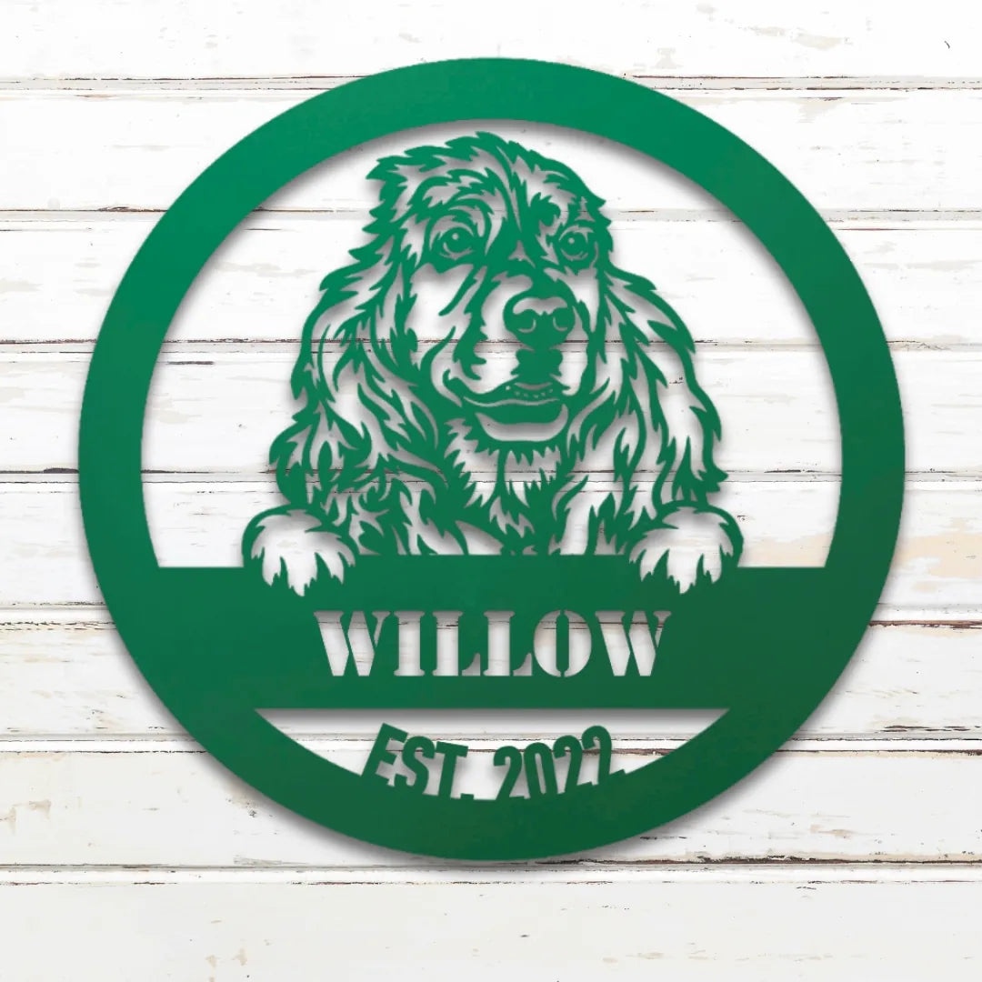 Cocker Spaniel Personalized Metal Sign - Custom Dog Wall Art Silhouette in Green - Custom Dog Wall Art