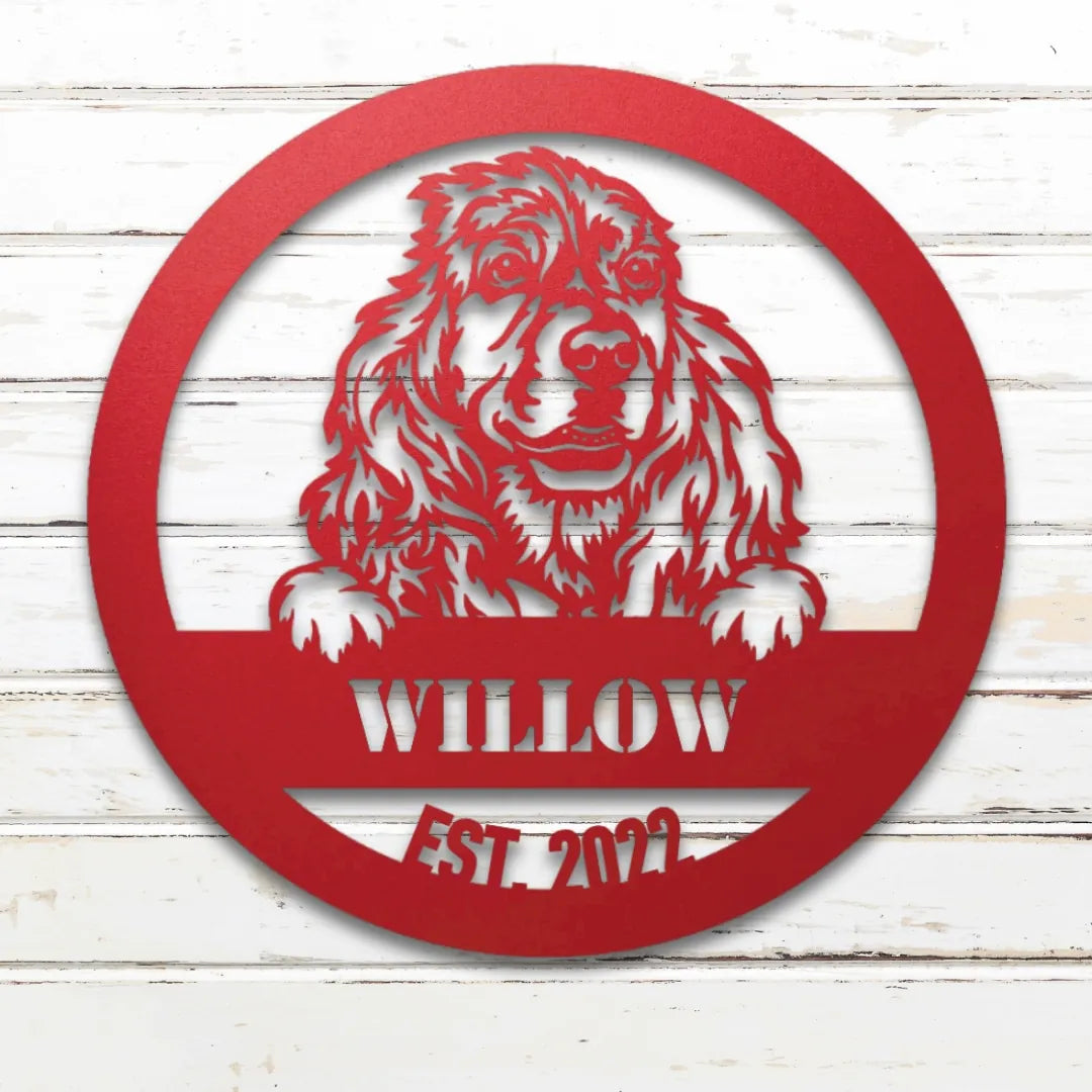 Cocker Spaniel Personalized Metal Sign - Custom Dog Wall Art Silhouette in Red - Custom Dog Wall Art