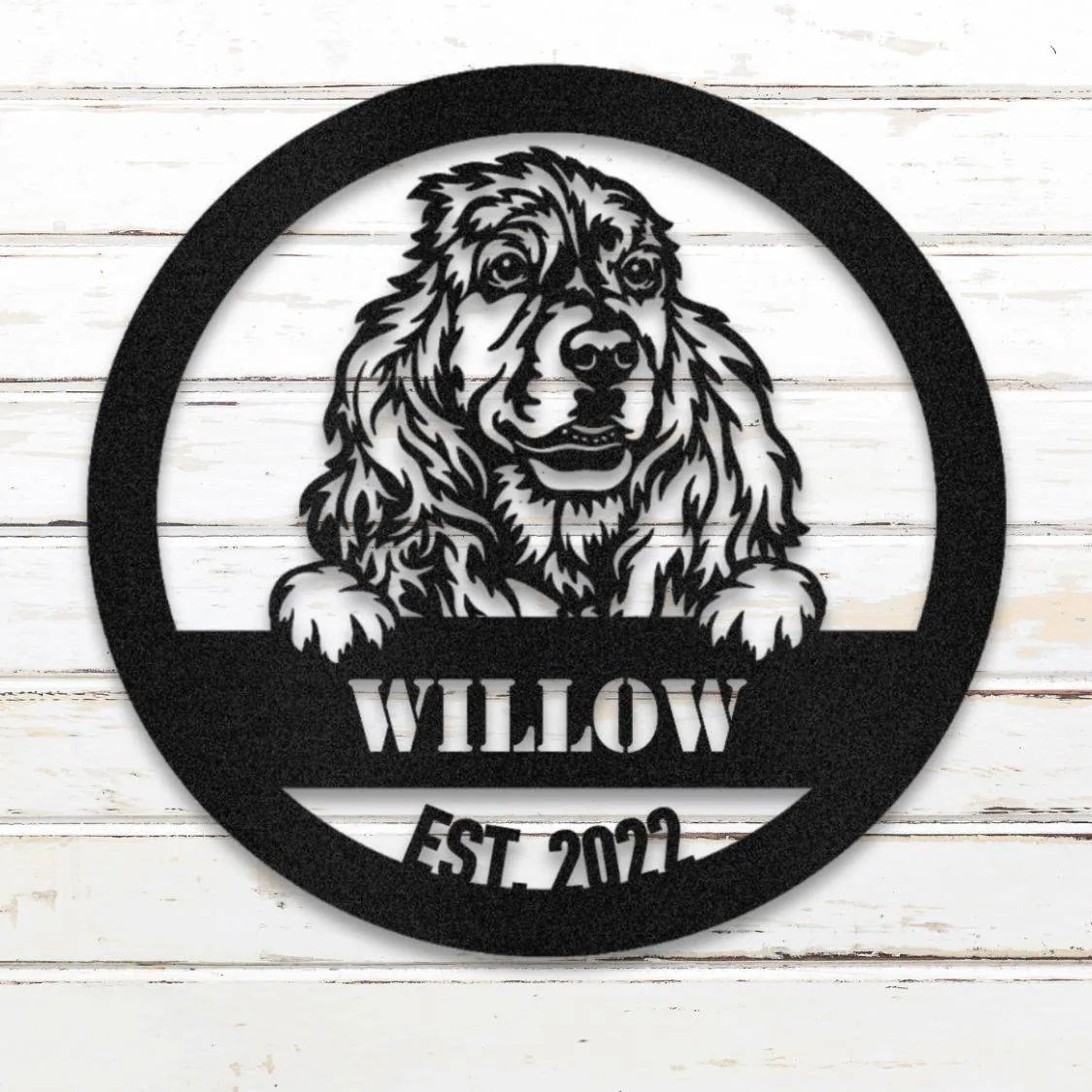 Cocker Spaniel Personalized Metal Sign - Custom Dog Wall Art Silhouette in Black - Custom Dog Wall Art