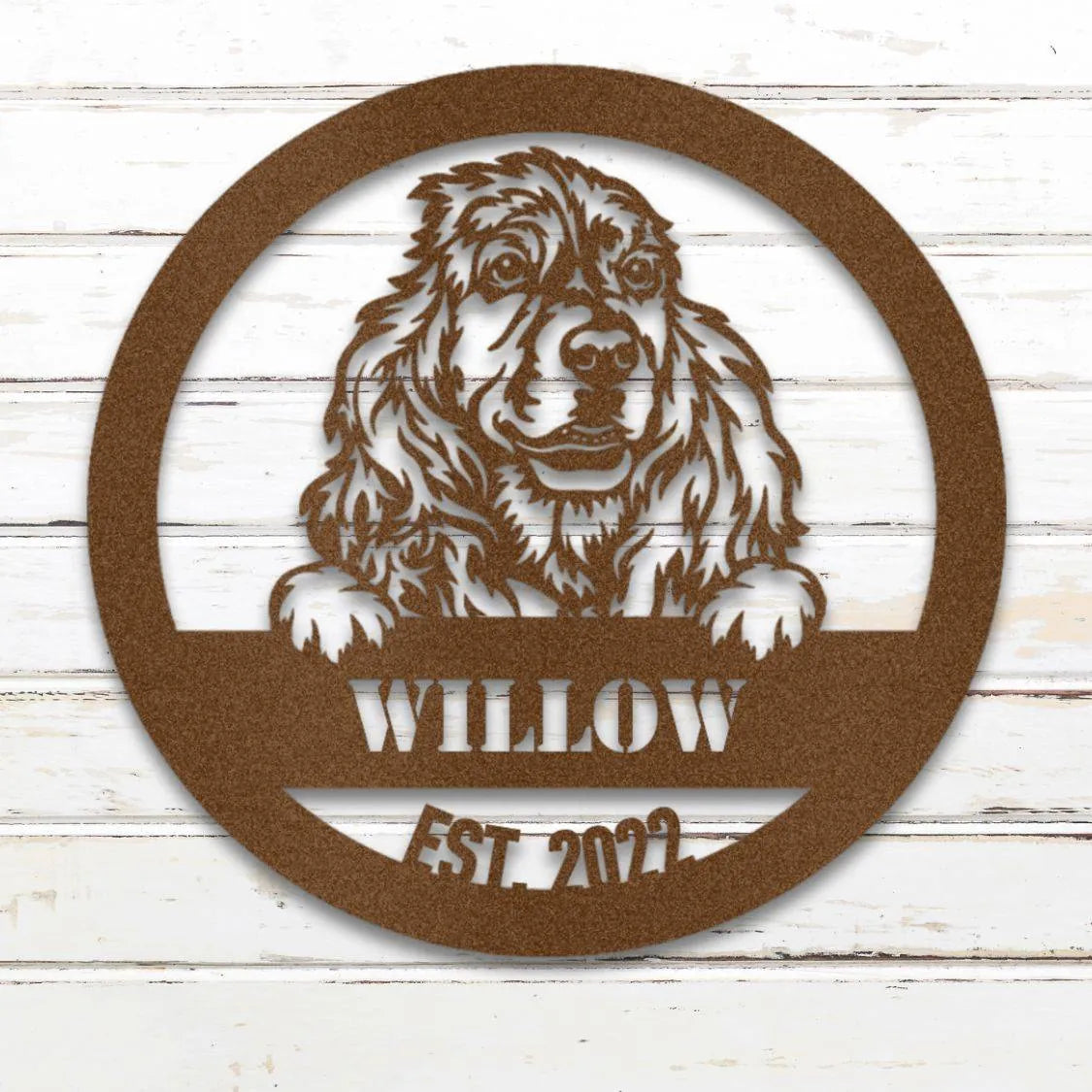 Cocker Spaniel Personalized Metal Sign - Custom Dog Wall Art Silhouette in Copper - Custom Dog Wall Art