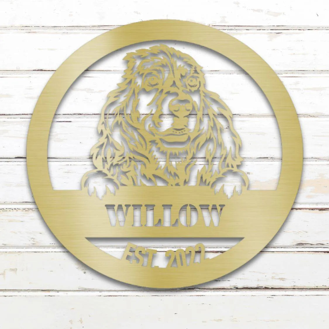 Cocker Spaniel Personalized Metal Sign - Custom Dog Wall Art Silhouette in Gold - Custom Dog Wall Art