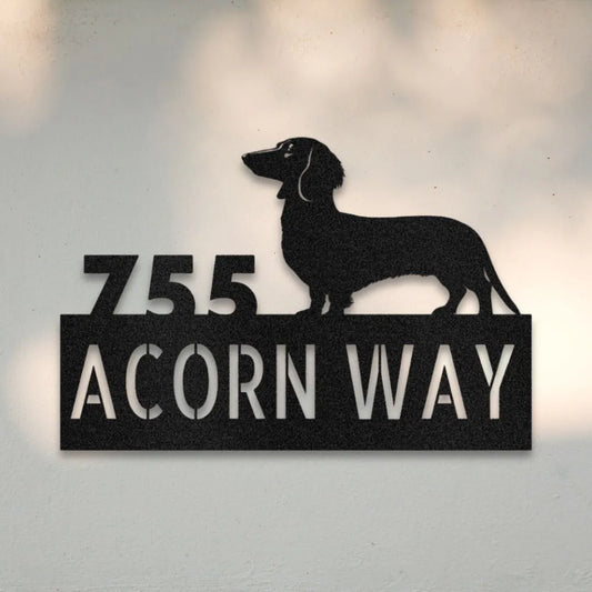 Dachshund Personalized Metal House Number Sign Silhouette in Black - Custom Dog Wall Art
