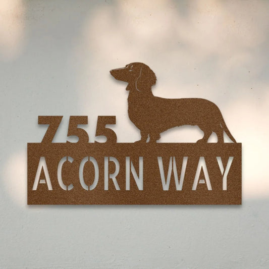 Dachshund Personalized Metal House Number Sign Silhouette in Copper - Custom Dog Wall Art