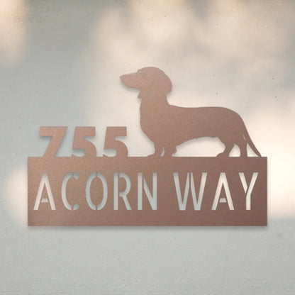 Dachshund Personalized Metal House Number Sign Silhouette in Rose - Custom Dog Wall Art