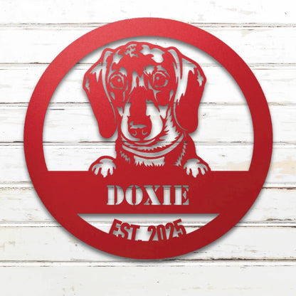 Dachshund Personalized Metal Sign - Custom Dog Wall Art Silhouette in Red - Custom Dog Wall Art