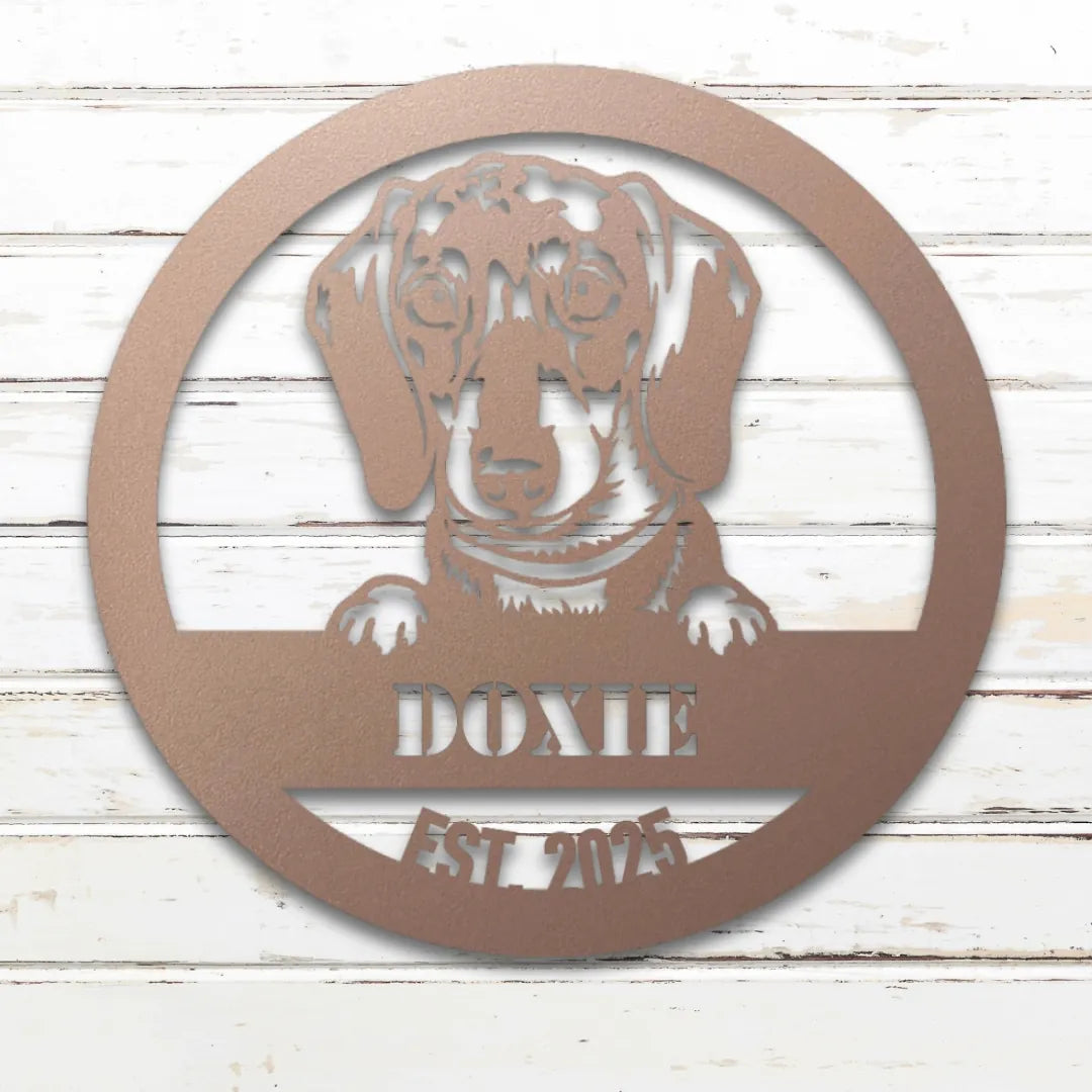 Dachshund Personalized Metal Sign - Custom Dog Wall Art Silhouette in Rose - Custom Dog Wall Art