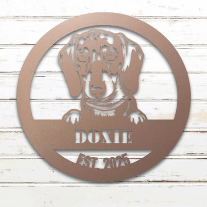 Dachshund Personalized Metal Sign - Custom Dog Wall Art Silhouette in Rose - Custom Dog Wall Art