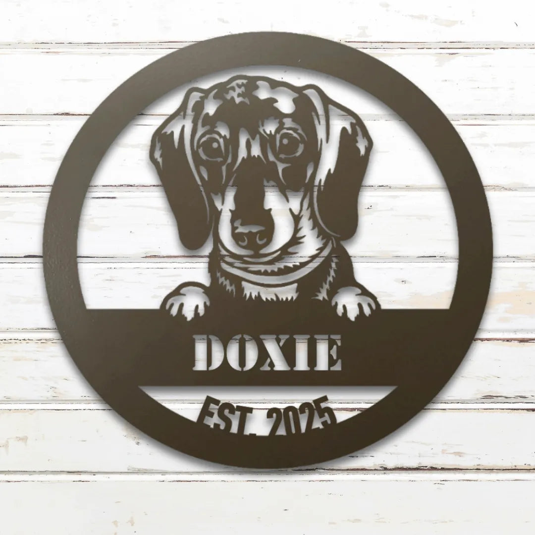 Dachshund Personalized Metal Sign - Custom Dog Wall Art Silhouette in Stone - Custom Dog Wall Art