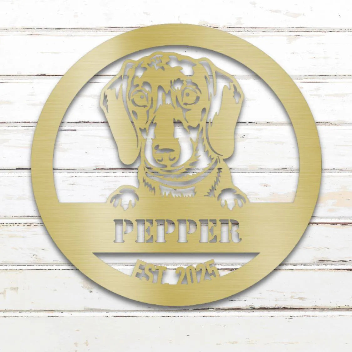 Dachshund Personalized Metal Sign - Custom Dog Wall Art Silhouette in Gold - Custom Dog Wall Art