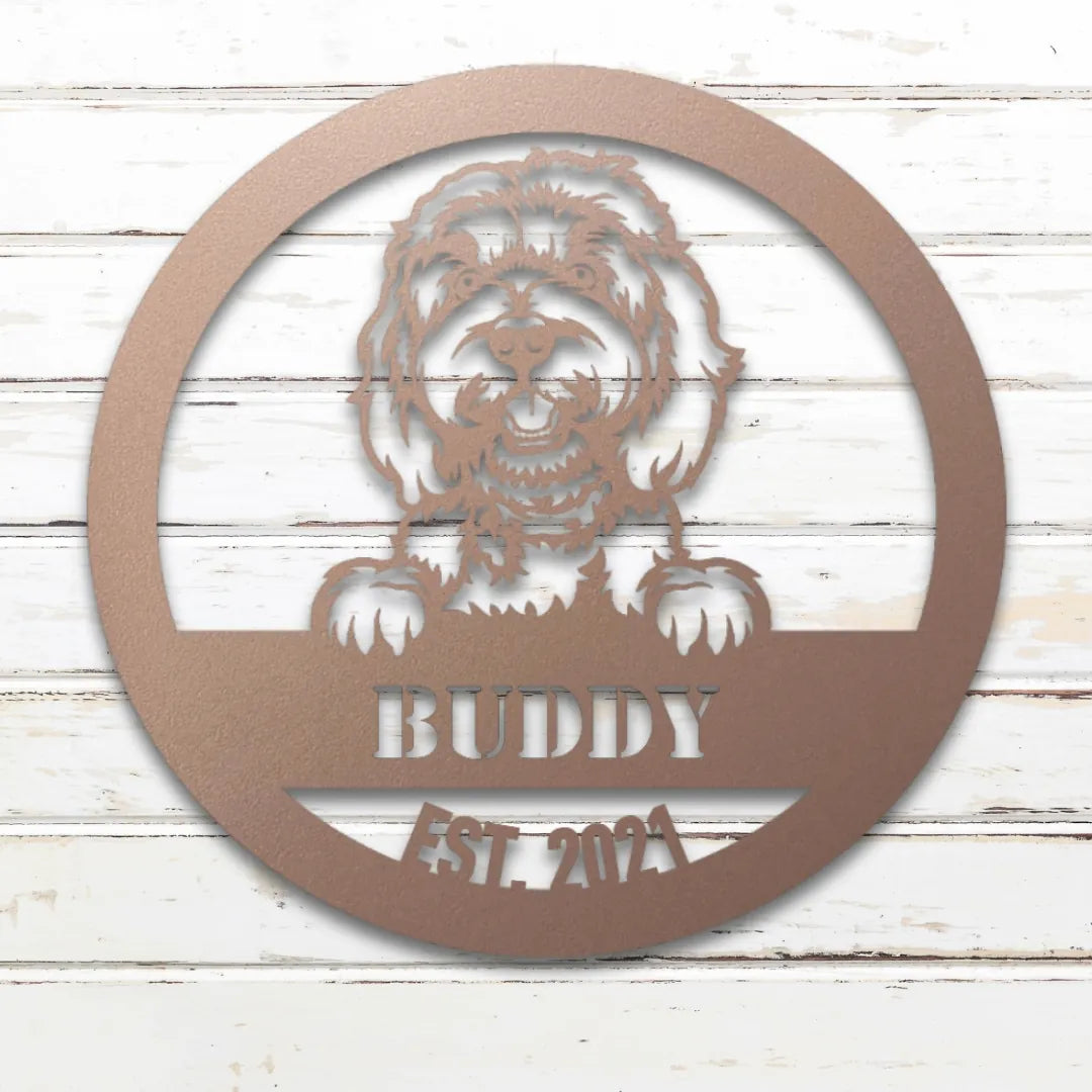 Doodle Personalized Metal Sign - Custom Dog Wall Art Silhouette in Rose - Custom Dog Wall Art