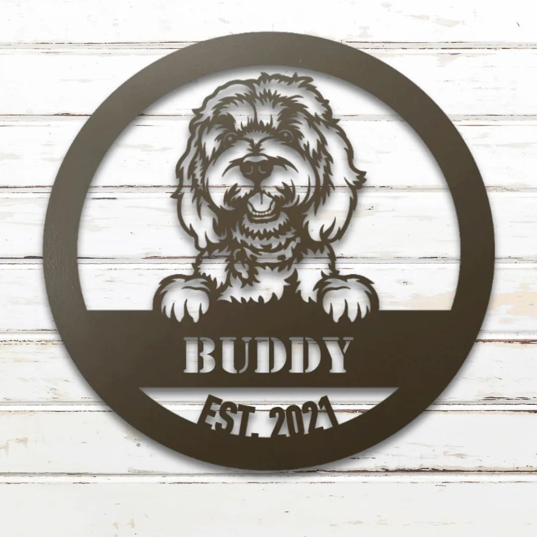 Doodle Personalized Metal Sign - Custom Dog Wall Art Silhouette in Stone - Custom Dog Wall Art