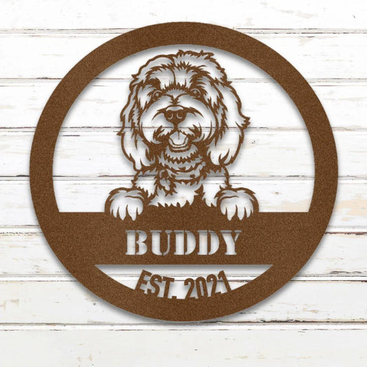 Doodle Personalized Metal Sign - Custom Dog Wall Art Silhouette in Copper - Custom Dog Wall Art
