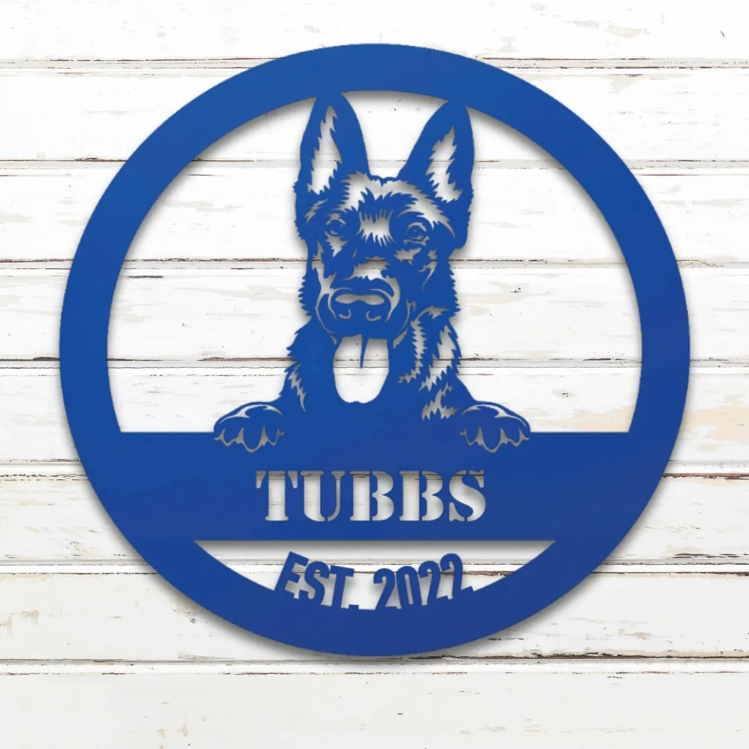 Dutch Shepherd Personalized Metal Sign - Custom Dog Wall Art Silhouette in Blue - Custom Dog Wall Art