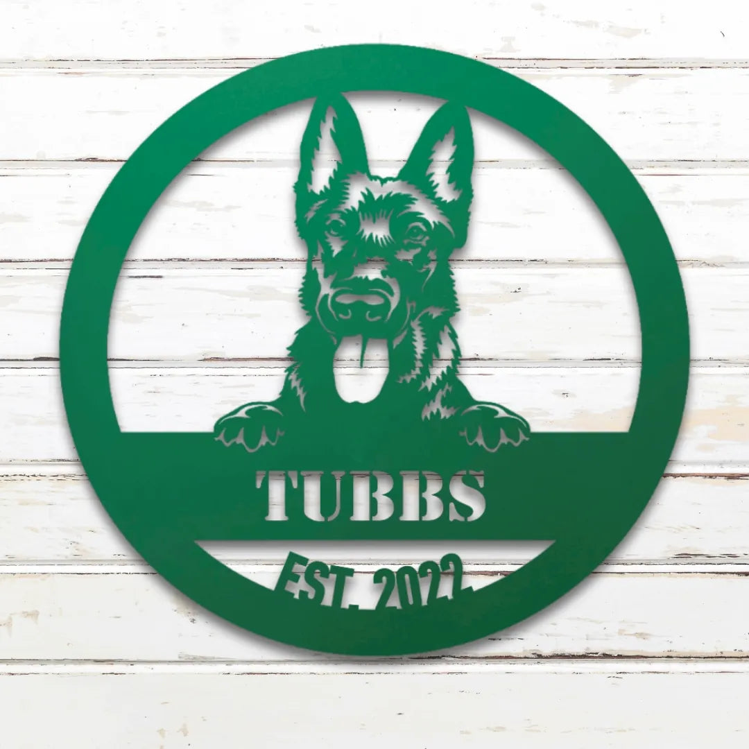 Dutch Shepherd Personalized Metal Sign - Custom Dog Wall Art Silhouette in Green - Custom Dog Wall Art