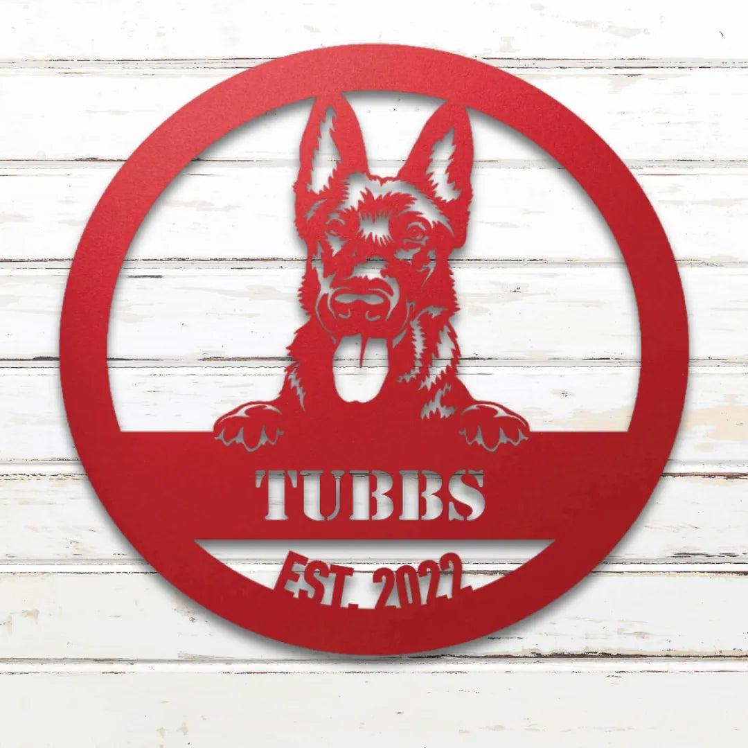Dutch Shepherd Personalized Metal Sign - Custom Dog Wall Art Silhouette in Red - Custom Dog Wall Art