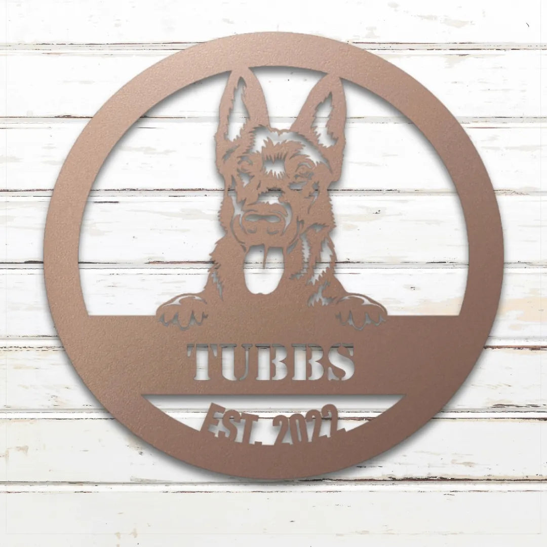 Dutch Shepherd Personalized Metal Sign - Custom Dog Wall Art Silhouette in Rose - Custom Dog Wall Art