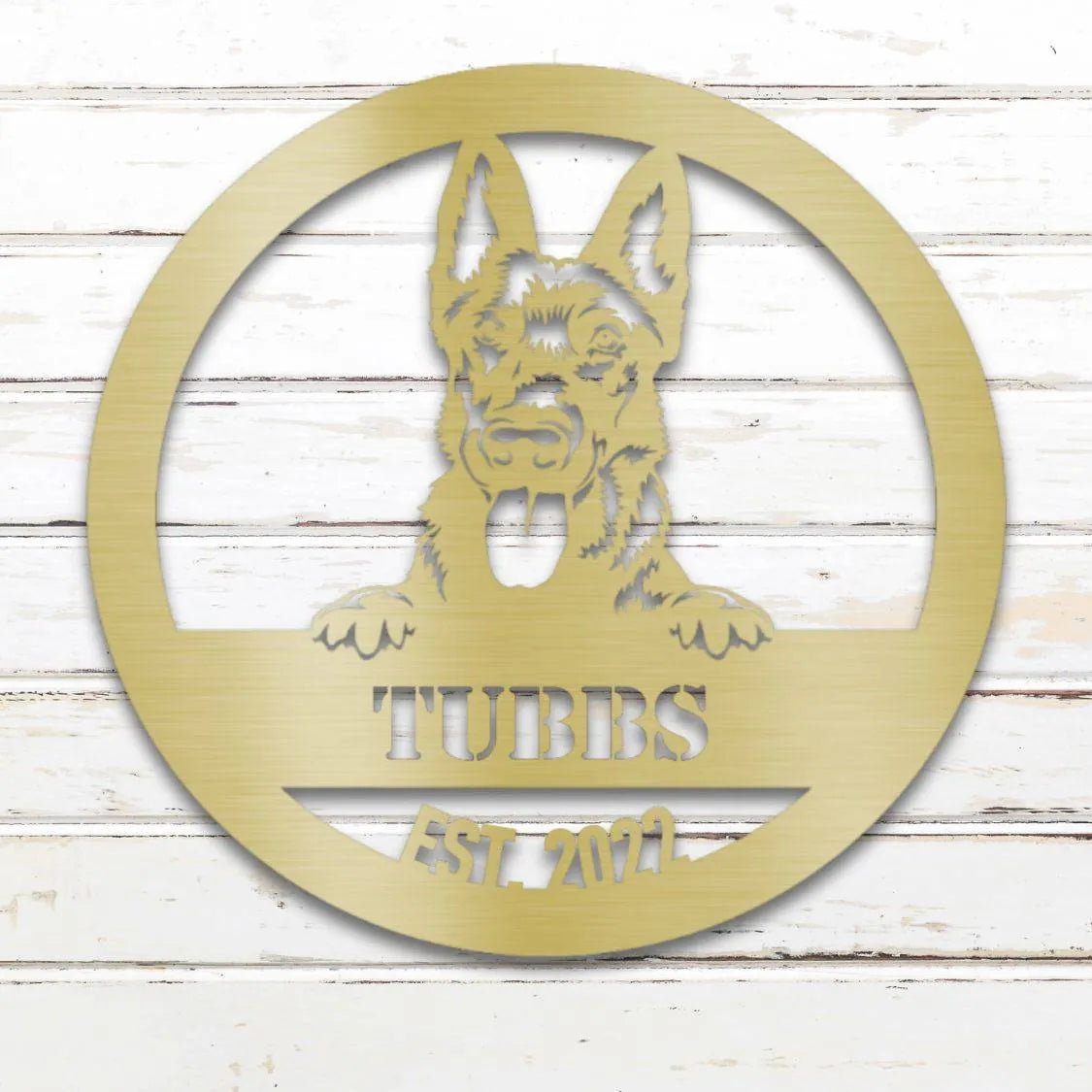 Dutch Shepherd Personalized Metal Sign - Custom Dog Wall Art Silhouette in Gold - Custom Dog Wall Art