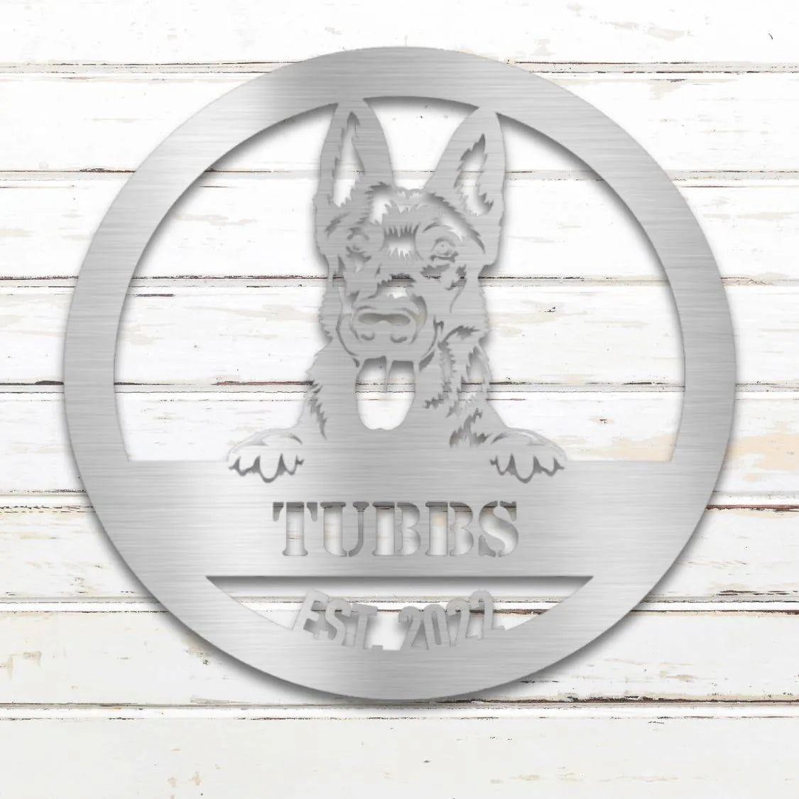 Dutch Shepherd Personalized Metal Sign - Custom Dog Wall Art Silhouette in Silver - Custom Dog Wall Art