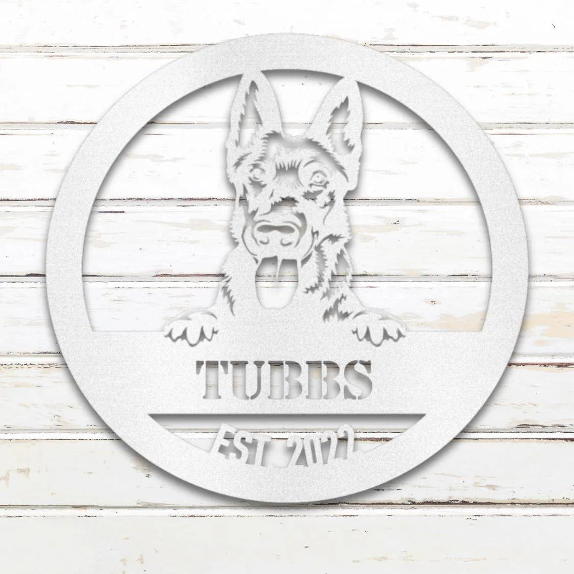 Dutch Shepherd Personalized Metal Sign - Custom Dog Wall Art Silhouette in White - Custom Dog Wall Art